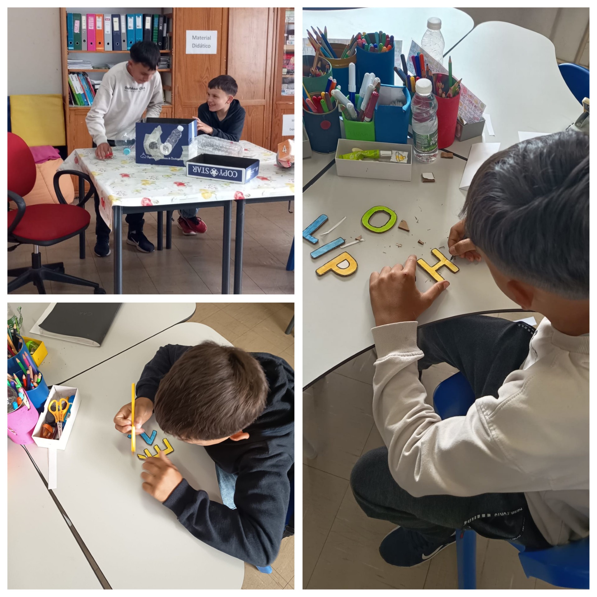 Organização de materiais e elaboração das letras.
